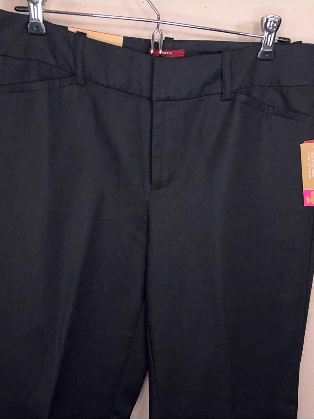 New Size 8 Merona Black Mid Waist Curvy Hip Pants Cotton Stretch Blend